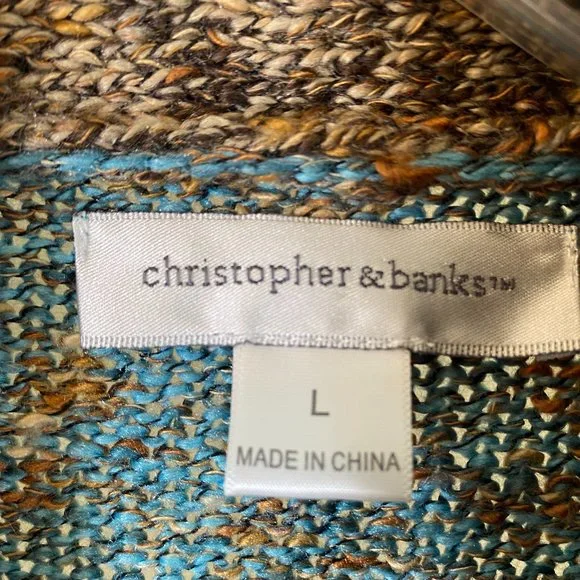 SOLD Christopher & Banks Blue & Brown Weave Sweater NWOT - Picture 3 of 13